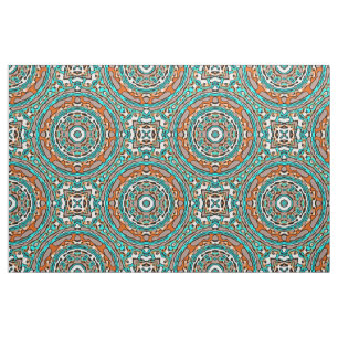Modern Orange Turquoise Ethnic Mosaic Pattern Fabric