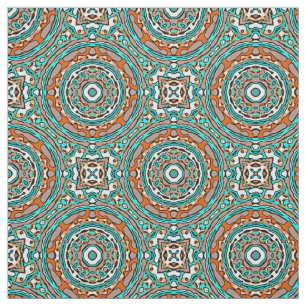 Modern Orange Turquoise Ethnic Mosaic Pattern Fabric