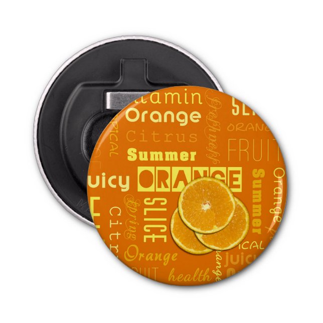 Modern Orange Typography Fruit Slice Bottle Opener (Front)