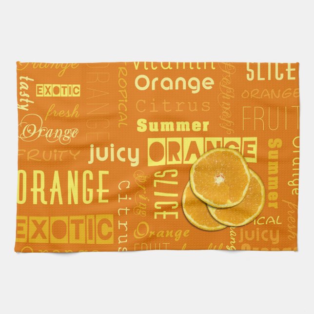 Modern Orange Typography Fruit Slice Kitchen Towel (Horizontal)