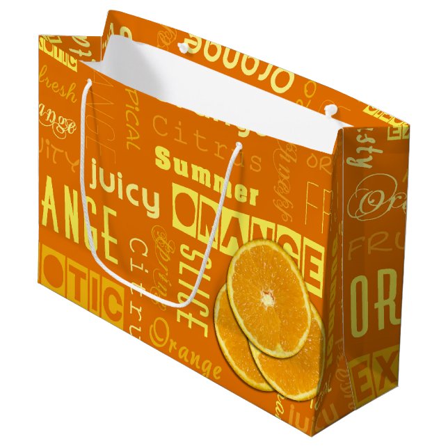 Modern Orange Typography Fruit Slice Large Gift Bag (Front Angled)