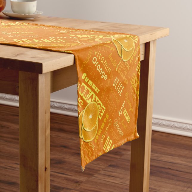 Modern Orange Typography Fruit Slice Short Table Runner (In Situ)