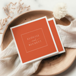 Modern Orange Typography Wedding Cocktail Napkin