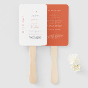 Modern Orange Typography Wedding Program Hand Fan