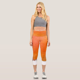 Modern orange watercolor arty colourful funky art capri leggings