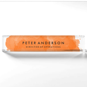 Modern Orange Watercolor Desk Nameplate