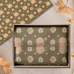 Modern Orange Watercolor Pumpkin Floral Pattern Tissue Paper