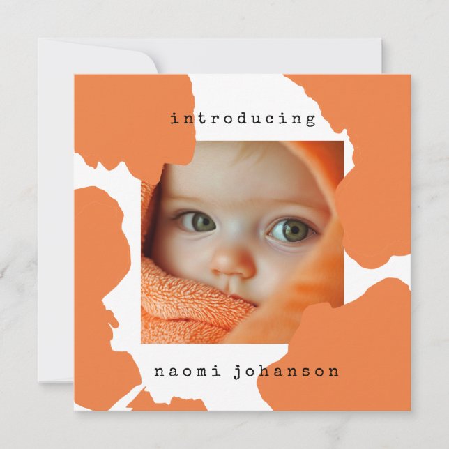 Modern Orange Watercolour Baby Announcement (Front)