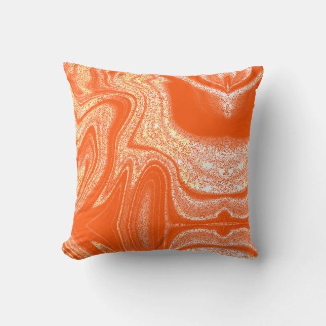 Modern orange white abstract marble pattern throw pillow (Front)