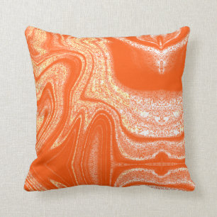 Modern orange white abstract marble pattern throw pillow