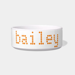 Modern orange white custom name monogram dog cat bowl