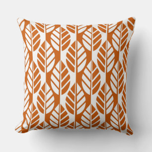Modern Orange White Regular Leaves Pattern Throw Pillow