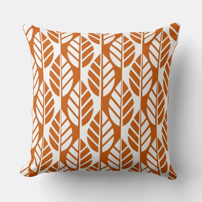 Modern Orange White Regular Leaves Pattern Throw Pillow (Front)