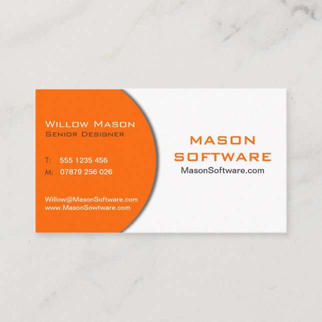Modern Orange & White Technology Business Card (Front)