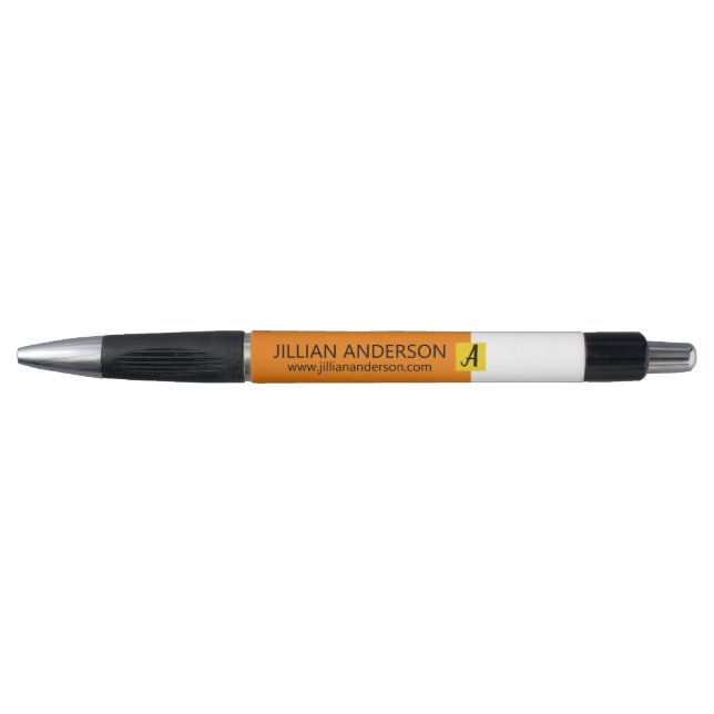Modern Orange Yellow Colour Blocked Monogrammed Pen (Front)
