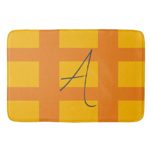 Modern Orange Yellow Colour Monogram Name Initial Bath Mat