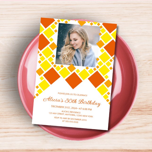 Modern Orange Yellow Digital Frame Photo Birthday  Invitation (Creator Uploaded)