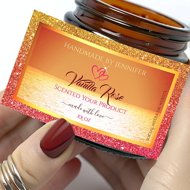 Modern Orange Yellow Ocean Product Labels Glitter (Creator Uploaded)