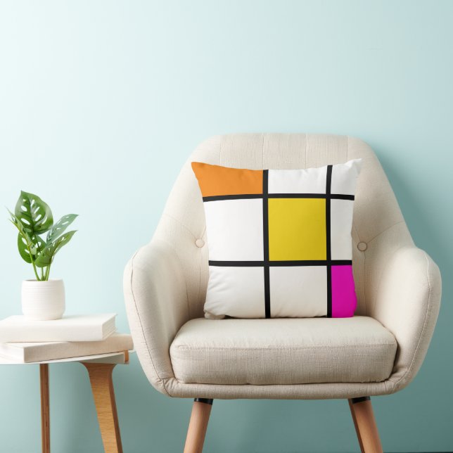 Modern Orange Yellow Pink Mondrian Style Throw Pillow (Chair)