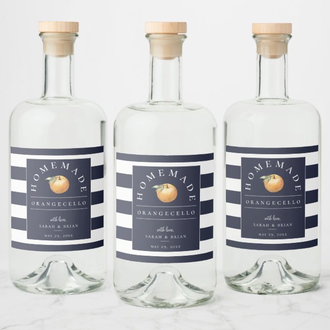 Modern Orangecello Navy Stripe Beverage Label (Bottles)