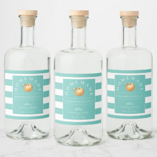 Modern Orangecello Teal Stripe Beverage Label
