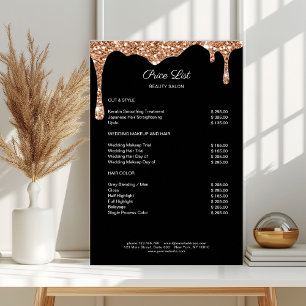Modern Orangegold Black Glitter Price List Poster