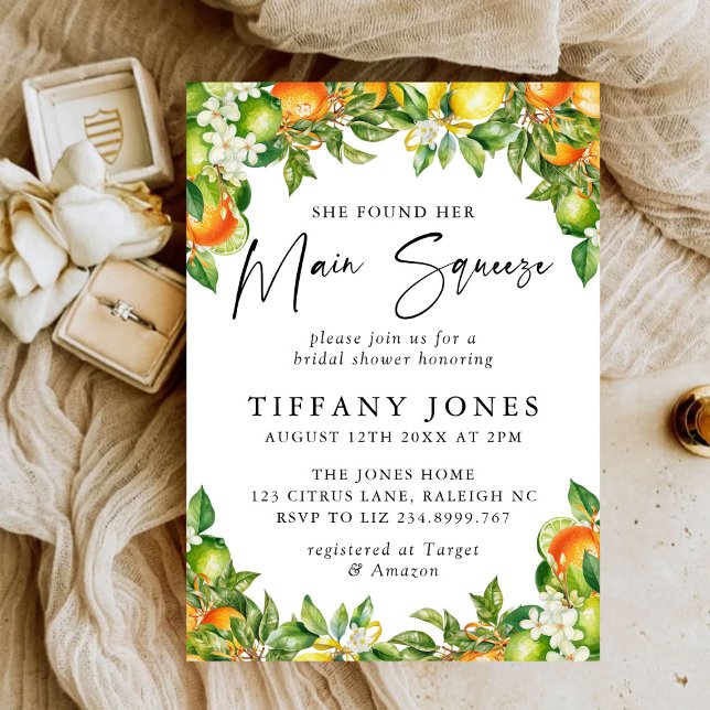 Modern Oranges Lemon Citrus Bridal Shower Invitation (Creator Uploaded)