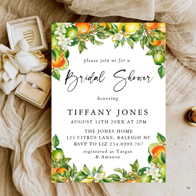 Modern Oranges Lemon Citrus Bridal Shower Invitation (Creator Uploaded)