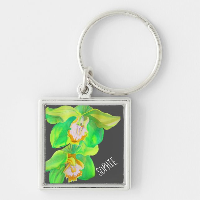 Modern orchid pop art flower keychain (Front)