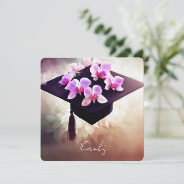 Modern Orchids Graduation Thank You Card (Standing Front)