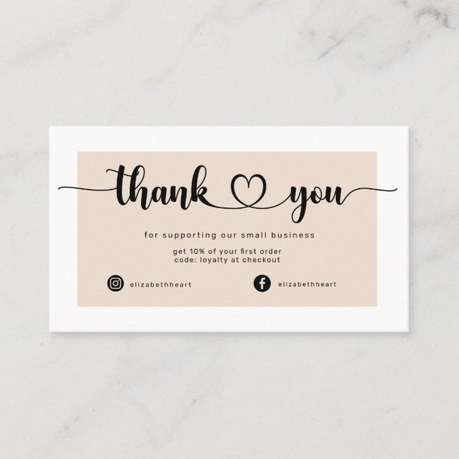 modern order cream business thank you card (Front)