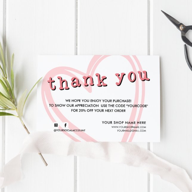 Modern ORDER INSERT heart thank you Pink white (Creator Uploaded)