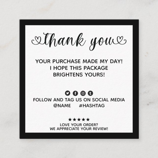 Modern Order Made My Day Thank You Square Business Card (Front)