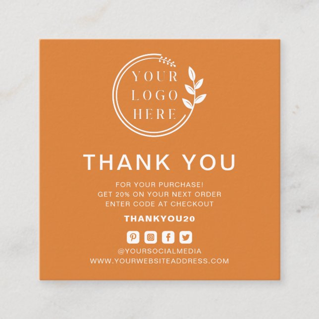 Modern Order Thank You Custom Logo Social Media Square Business Card (Front)
