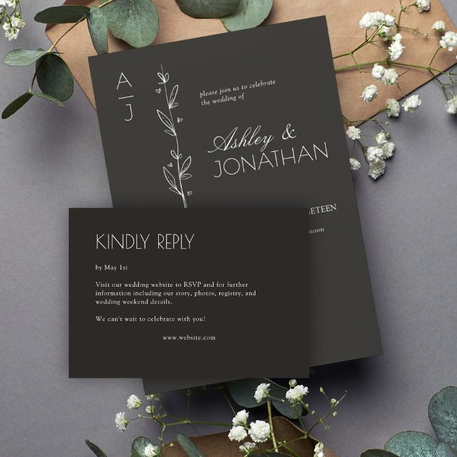 Modern Organic Floral Divider Wedding RSVP Card (Creator Uploaded)