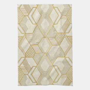 Modern Organic Hexagon Pattern   Cream and Beige 2 Kitchen Towel