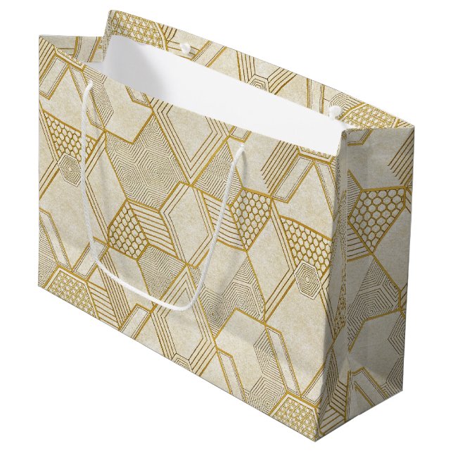 Modern Organic Hexagon Pattern | Cream and Beige 2 Large Gift Bag (Front Angled)