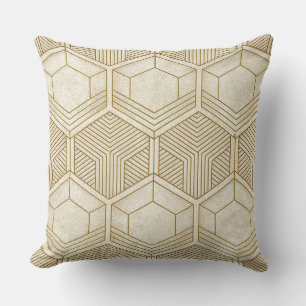 Modern Organic Hexagon Pattern Cream and Beige Throw Pillow