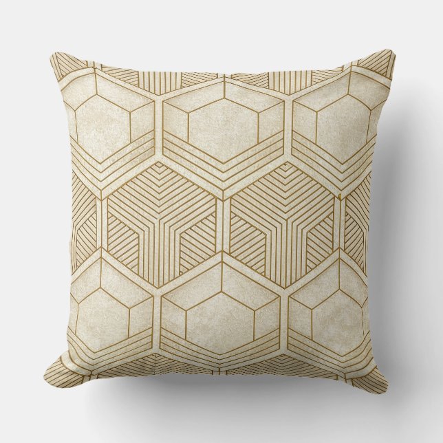 Modern Organic Hexagon Pattern | Cream and Beige Throw Pillow (Front)