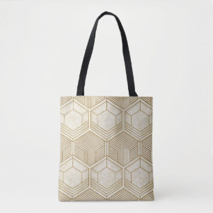 Modern Organic Hexagon Pattern Cream and Beige Tote Bag