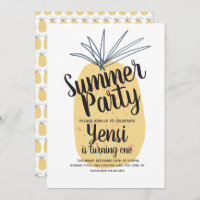 Modern Organic Pineapple Birthday Tropical Invitat