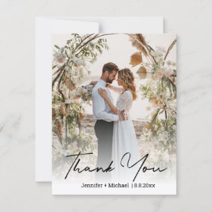 Modern Organic Script Wedding Photo Thank You Card
