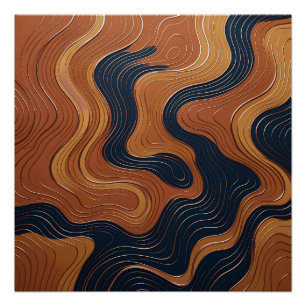 Modern Organic Terracotta Navy Fluid Waves Poster