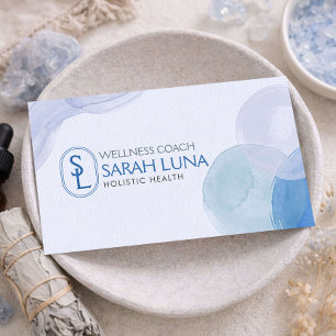 Modern Organic Watercolor Wellness Coach Blue Business Card