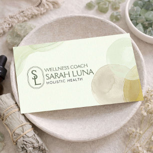 Modern Organic Watercolor Wellness Coach Sage Business Card