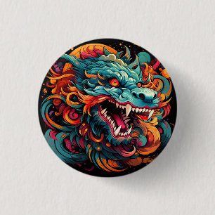 Modern Oriental Dragon Majesty 1 Inch Round Button