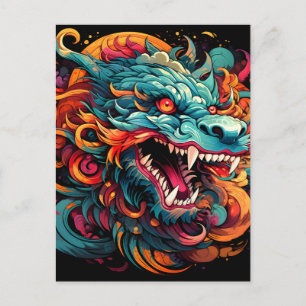 Modern Oriental Dragon Majesty Holiday Postcard