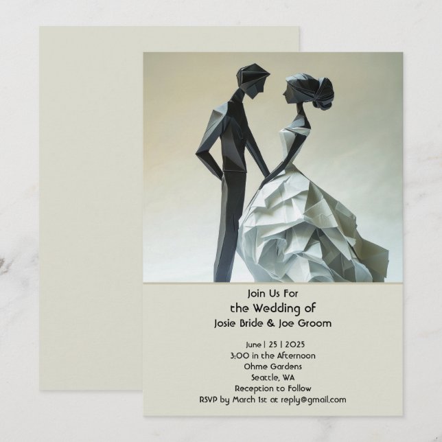 Modern origami bride groom wedding invitation (Front/Back)