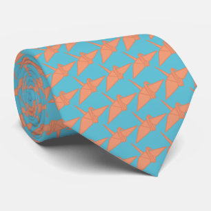 Modern Origami Crane Pattern Sky Blue & Orange Tie