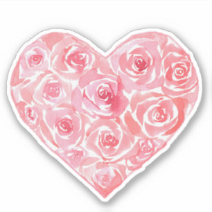 Modern Original Watercolor Blush Pink Roses Heart